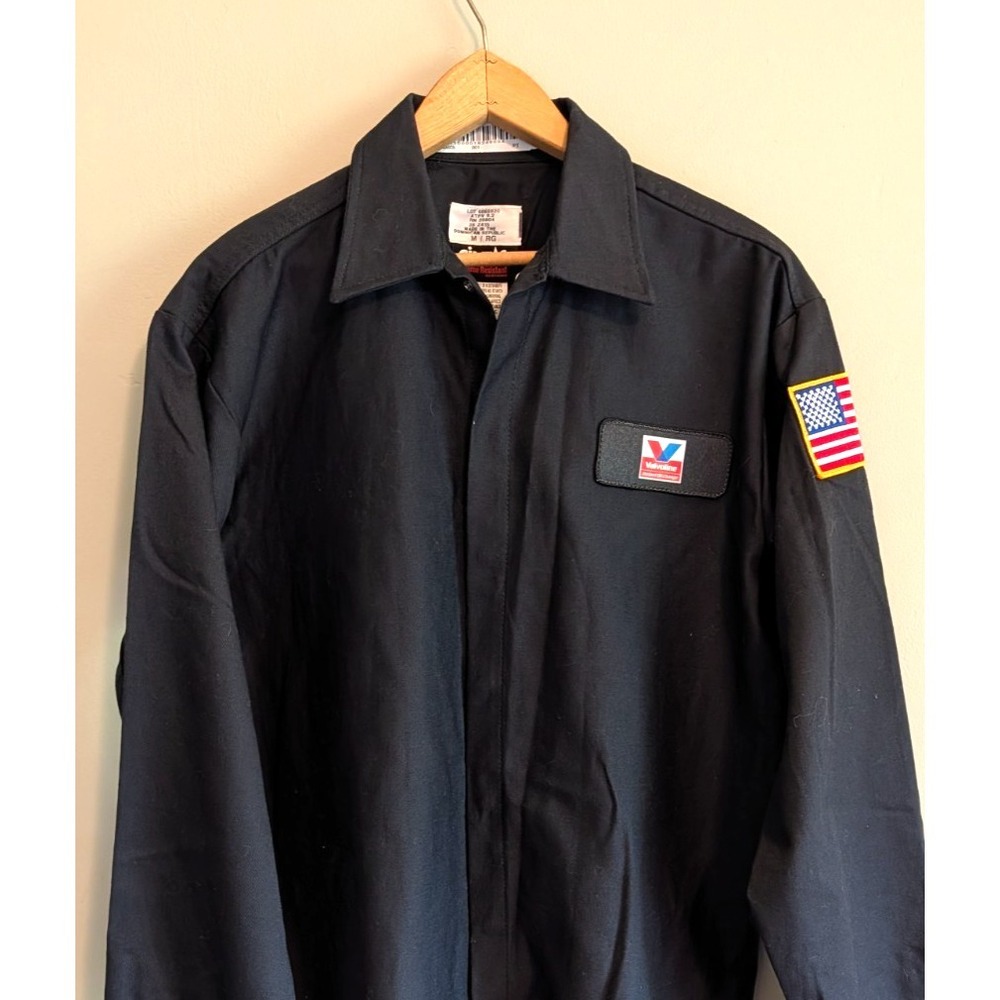 Cintas Flame Resistant Work Shirt Valvoline American Flag Patch USA Mechanic EUC